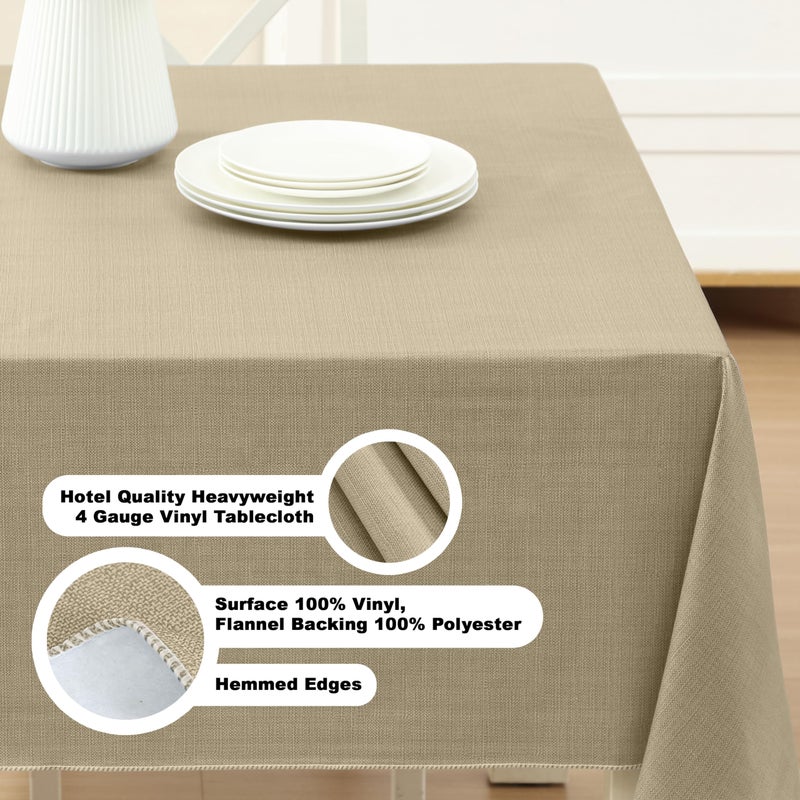 Lintex Cafe Hotel Linen Look Vinyl Flannel Backed Tablecloth, Heavyweight 4 Gauge, 60 x 104 Inch Rectangle, Sand Indoor Outdoor Waterproof Wipe Clean Table Cover - Image 4